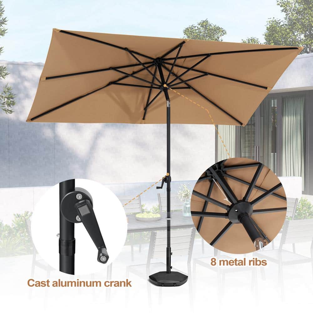Tan Rectangular Aluminum Patio Umbrella with Crank and Tilt