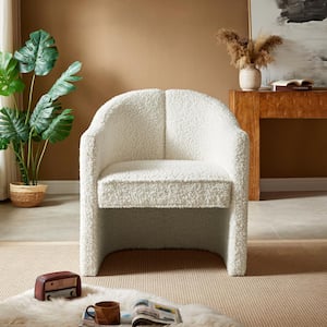 White Boucle Fabric Versatile Aesthetic Arm Chair, Stylish Curved Design Accent Chair