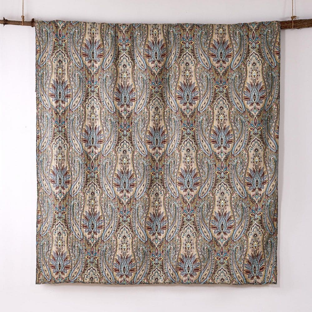 Full Blue Cotton Reversible Paisley Quilt Set