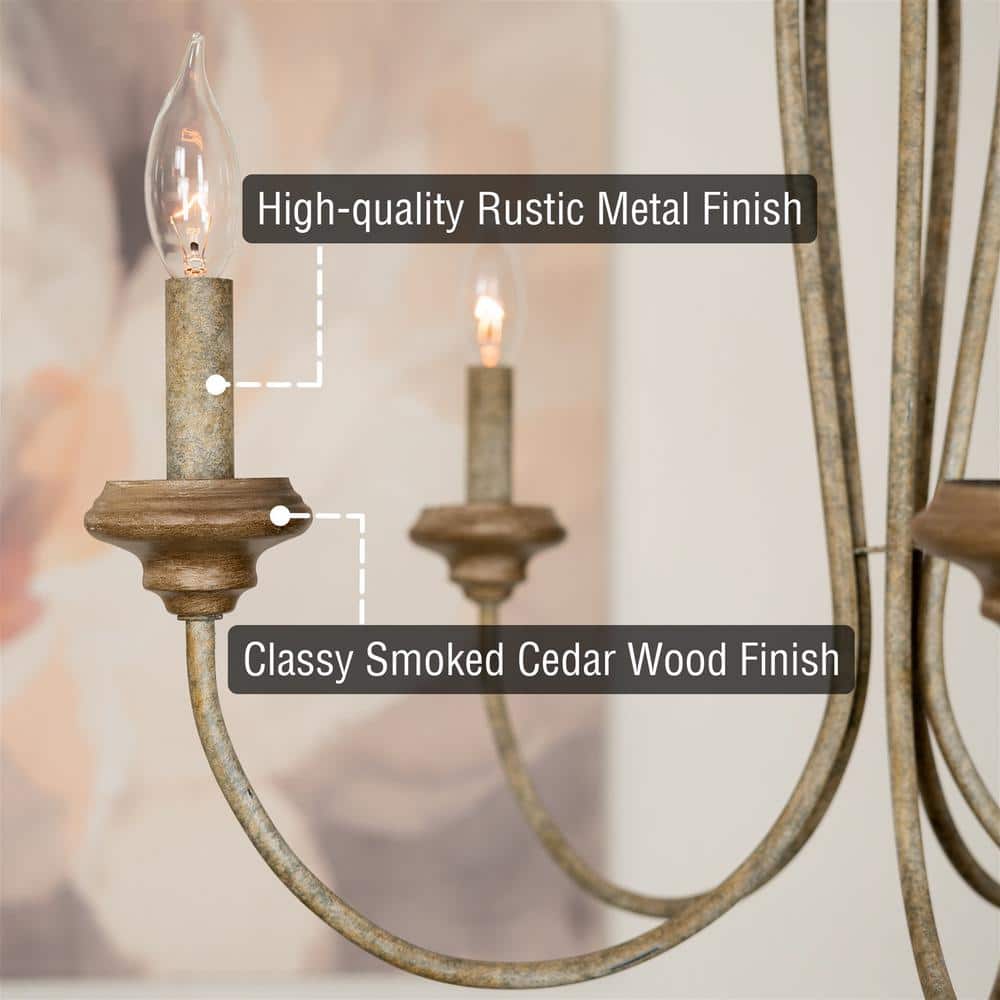 Lotus 24" Rustic Metal and Smoked Cedar French Country Chandelier