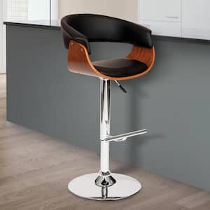 Paris 36-44 in. Black Faux Leather and Chrome Finish Adjustable Swivel Bar Stool