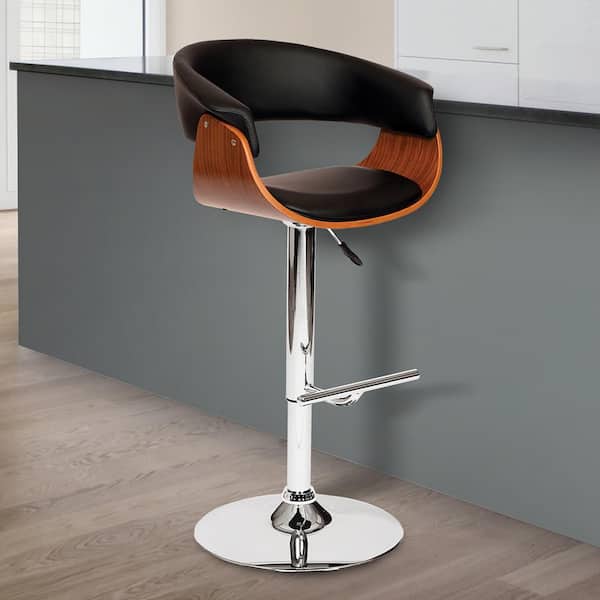 Armen Living Paris 36-44 in. Black Faux Leather and Chrome Finish Adjustable Swivel Bar Stool