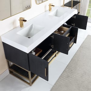 Bianco 72 in. W x 22 in. D x 34 in. H Double Sink Bath Vanity in Black Oak with White Composite Stone Top