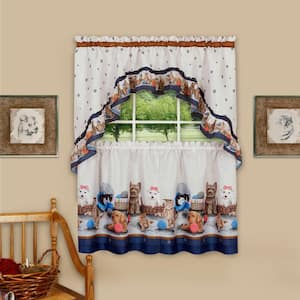 Precious Navy Polyester Light Filtering Rod Pocket Tier and Swag Curtain Set 57 in. W x 36 in. L