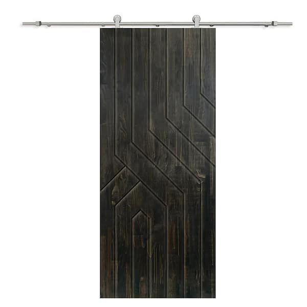 CALHOME 30 in. x 96 in. Charcoal Black Stained Pine Wood Modern Interior Sliding Barn Door with Hardware Kit