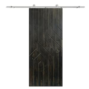 42 in. x 96 in. Charcoal Black Stained Solid Wood Modern Interior Sliding Barn Door with Hardware Kit