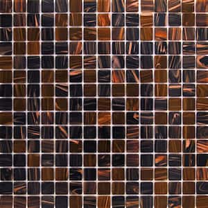 Mingles 12 in. x 12 in. Glossy Bark Brown Glass Mosaic Wall and Floor Tile (20 sq. ft./case) (20-pack)