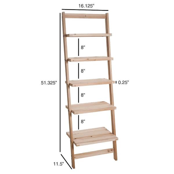 Natural Wood 5 Shelf Ladder Bookcase, Short Wooden Ladder Shelf
