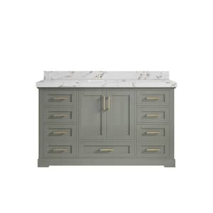 Boston 60 in. Single Sink Freestanding Evergreen Bath Vanity with Viola Brown Qt. Top Unassembled