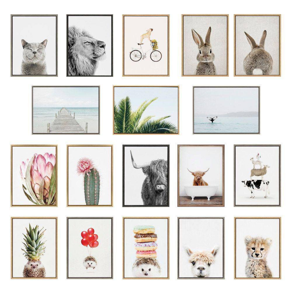 Highland Cow and Llama Bubble Bath Canvas Art Set, 18x24, Natural Wood Frame