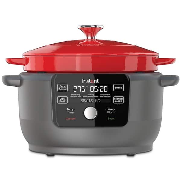 INSTANT 6 qt. Red Enameled Cast Iron Precision Electric Dutch Oven Multi- Cooker with Lid 140-0038-01 - The Home Depot