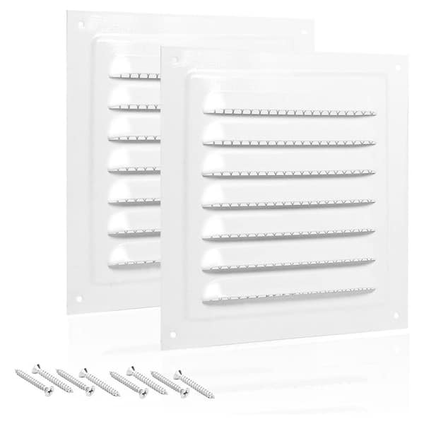 KIWDZFU 6 x 6 Square White Metal Louvered Grille Cover with Built-in Fine Mesh for Attic Garage RV Ventilation 2-Pack