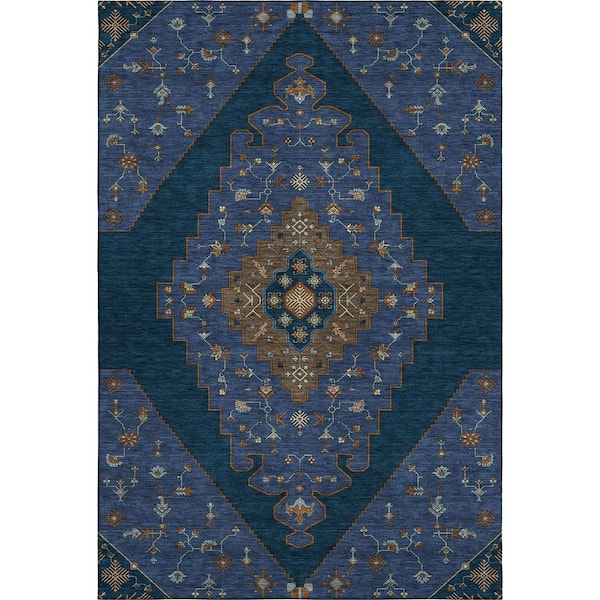 Mayfield Premium Machine Washable Abstract AMF2472 Navy 10 ft. x 14 ft. Area Rug