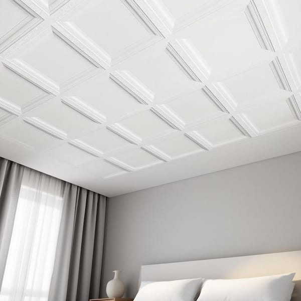 2 ft. x 2 ft. Lay-in Ceiling Tile Panel-PVC/Vinyl with Icon Relief, Gloss White Finish, Feather-Light(Case of 40)