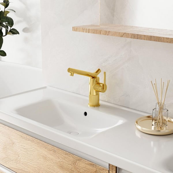 Single Handle Single Hole Bathroom Faucet 170° Rotation 1. 32GPM Faucet in Gold