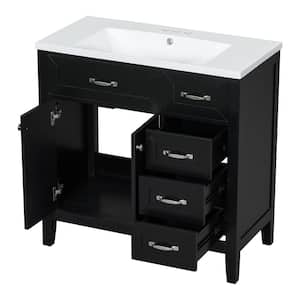 35.98 in. W. x 18.03 in. D x 35.98 in. H Bathroom Vanity Cabinet in Black with Drawers, White Ceramic Sink Top