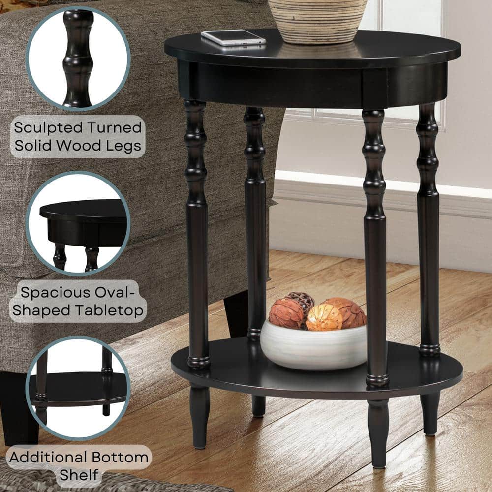 Brandi Black Oval Wood Accent Table with Shelf