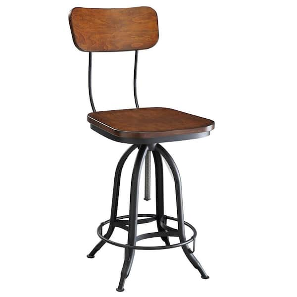 HomeRoots 24 in. Chestnut High Back Metal Counter Height Bar Chair with Wood Seat