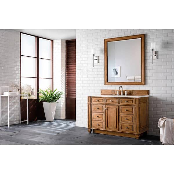 Bristol 48.0 in. W x 23.5 in. D x 34 in. H Bathroom Vanity in Saddle Brown with White Zeus Quartz Top