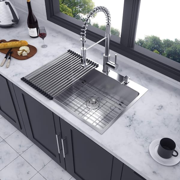 30 in. L x 22 in. W Drop-in Single Bowl 16-Gauge Stainless Steel Kitchen Sink in Brushed Nickel