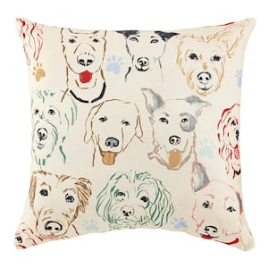 18 in. x 18 in. Smart Dogs Square Outdoor Throw Pillow in Beige