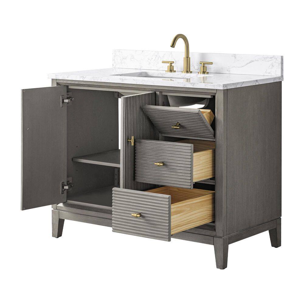 42" Driftwood Gray Freestanding Bathroom Vanity with Engineered Marble Top