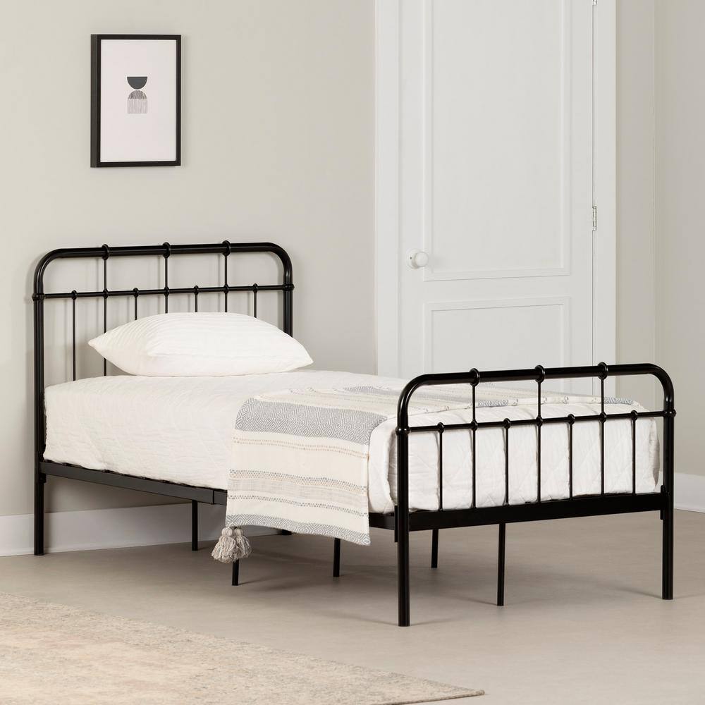 Vito Twin Black Metal Platform Bed with Headboard and Slats