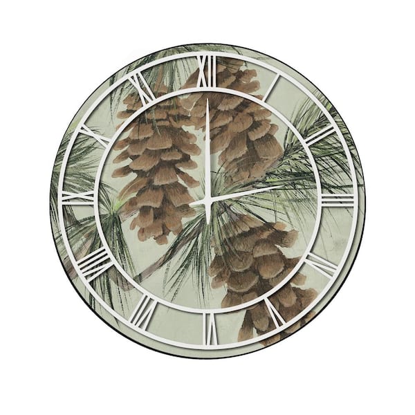 Unbranded "Pine Cone" Full Coverage Art and White Numbers Imaged Wall Clock