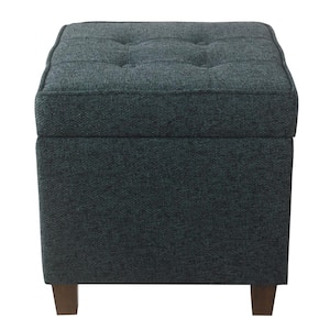 Square Textured Navy Tufted Storage Ottoman