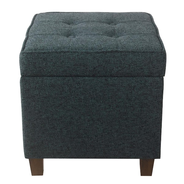 Homepop Square Textured Navy Tufted Storage Ottoman