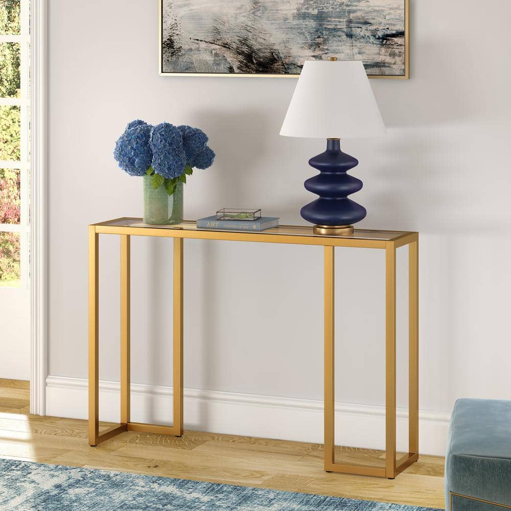 Oscar 42'' Brass & Glass Modern Industrial Console Table with Storage