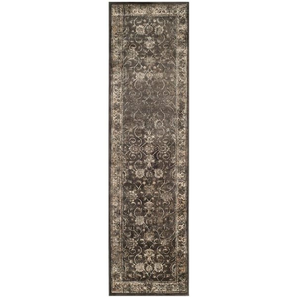 SAFAVIEH Vintage Soft Anthracite 2 ft. x 12 ft. Border Runner Rug