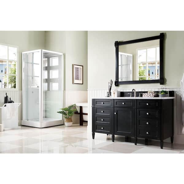 James Martin Vanities Brittany 60 in. W x 23.5 in.D x 34 in. H Single Bath Vanity in Black Onyx with Solid Surface Top in Arctic Fall