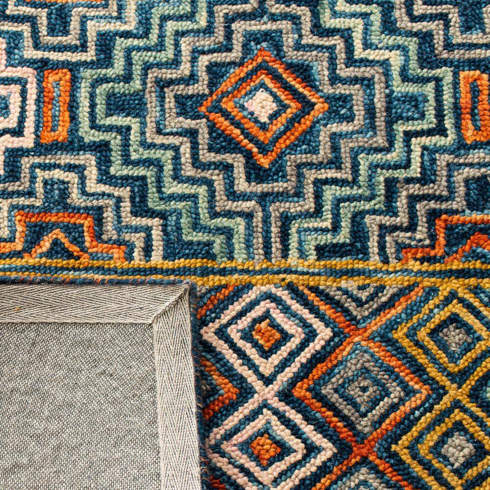 Handmade Blue and Gold Tufted Wool Square Rug, 6' x 6'