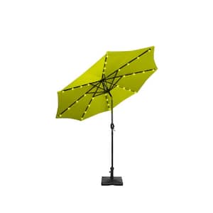 Marina 9 ft. Market Patio Solar LED Umbrella in Lime Green with 50 lbs. Concrete Base