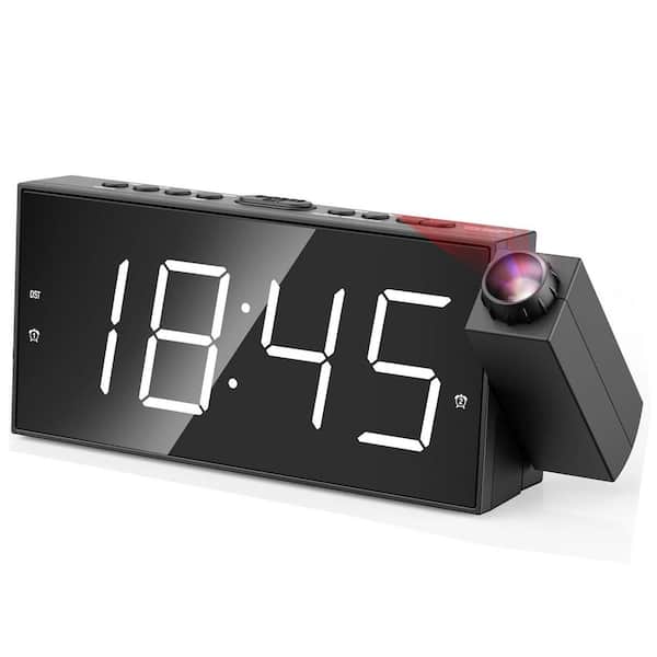 White Digital Projection Alarm Clocks Large LED Display, 180° Rotatable Projector, Loud Dual Alarms 12/24H, DST