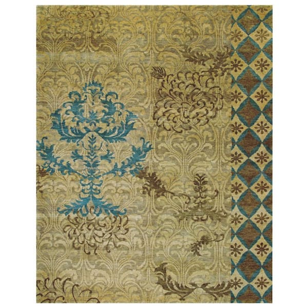 8 x 10 Tan, Blue, Brown Floral Area Rug