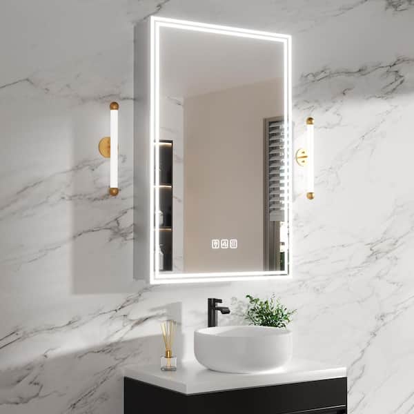 24 in. W x 36 in. H Rectangular Aluminum Medicine Cabinet with Mirror and Light, Dimmable, Anti-Fog, Fully Assembled
