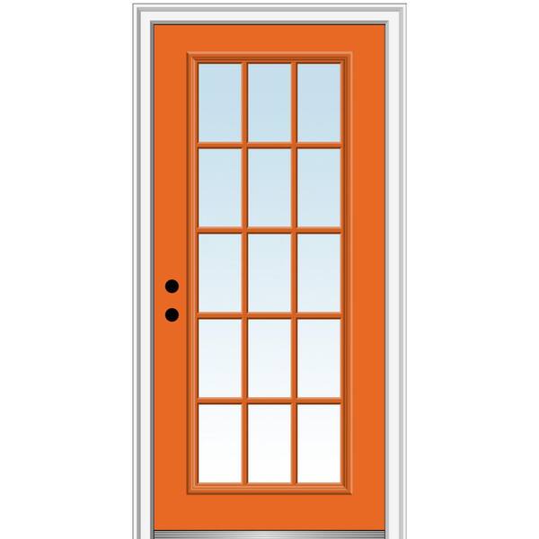 MMI Door 36 in. x 80 in. Right-Hand Inswing 15-Lite Clear Classic External Grilles Painted Steel Prehung Front Door