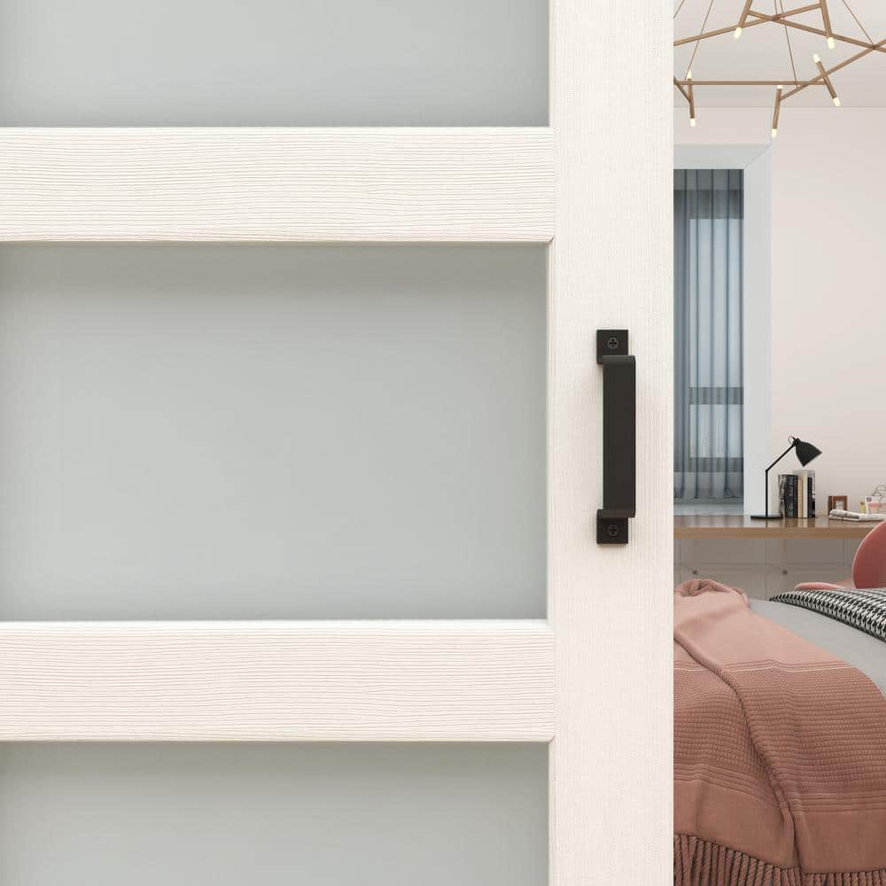 72 in. x 84 in. Frosted Glass White MDF Double Sliding Barn Door Kit