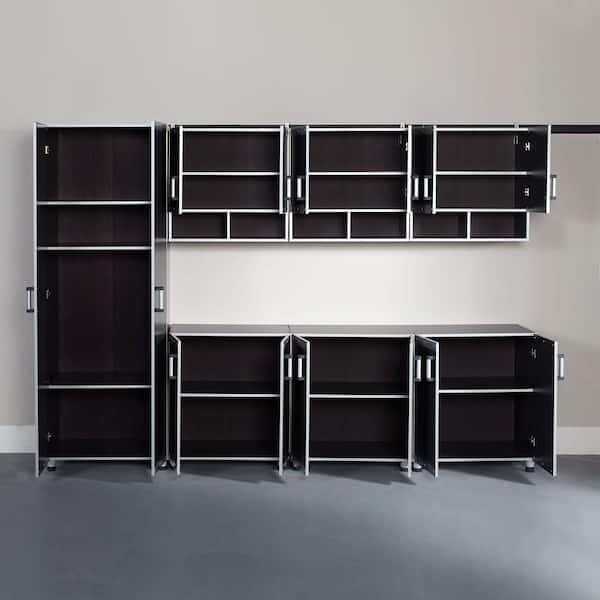 Rubbermaid FastTrack Garage Laminate Cabinet Set in Black/Silver