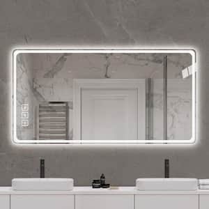 40in. W x 32 in. H Minimalist Rectangular Frameless Wall Bathroom Vanity Mirror in Glass with Front Light and Lighting