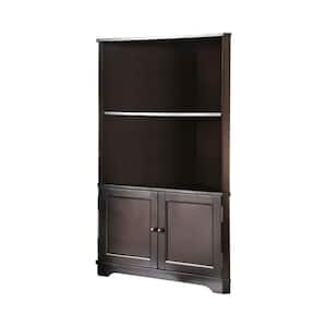 Parkyr 50 in. Dark Walnut Wood 2-Shelf Accent Corner Bookcase