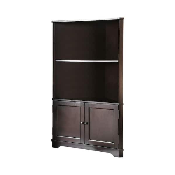 Furniture of America Parkyr 50 in. Dark Walnut Wood 2-Shelf Accent Corner Bookcase