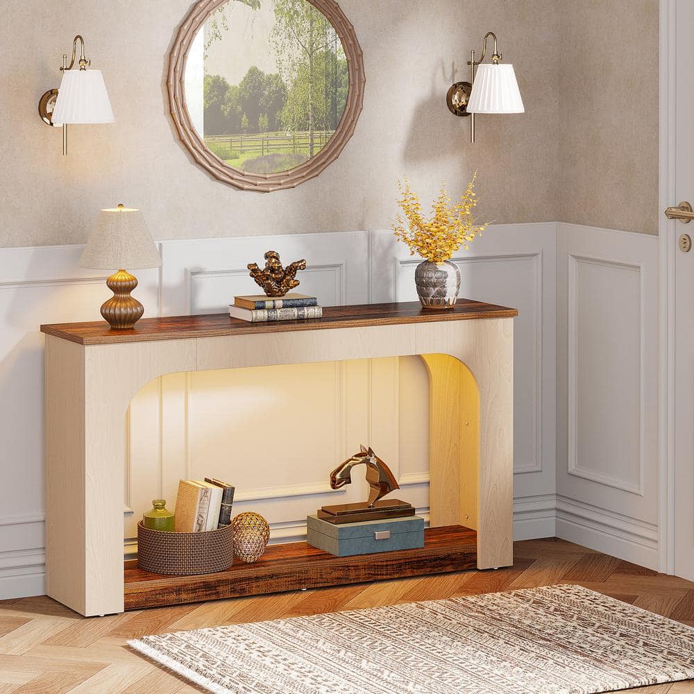 Rustic Brown and Light Oak 55-Inch LED Console Table