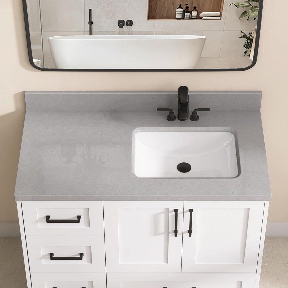 Zeafive 42 in. W x 22 in. D Engineered Stone White Rectangular