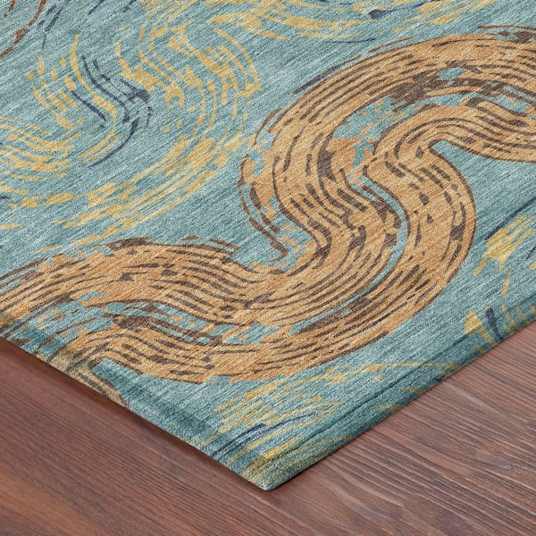Chantille Machine Washable Indoor/Outdoor Abstract ACN2461 Teal 2 ft. x 3 ft. Accent Rug