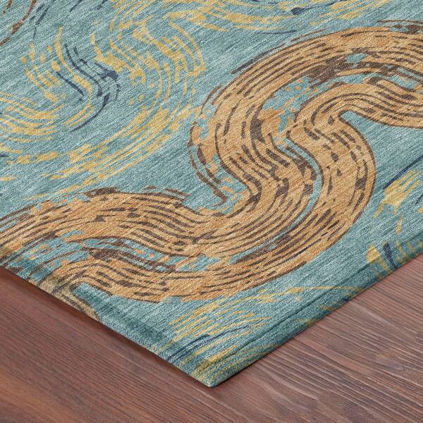 Chantille Machine Washable Indoor/Outdoor Abstract ACN2461 Teal 8 ft. x 10 ft. Area Rug