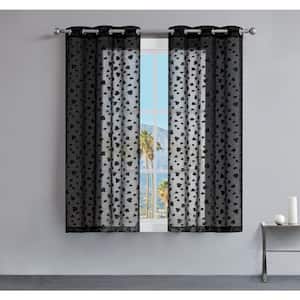 Juicy Leopard Black Embroidered Polyester 38 in. W x 63 in. L Grommet Indoor Sheer Curtain (Set of 2)