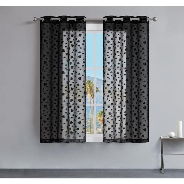 JUICY COUTURE Juicy Leopard Black Embroidered Polyester 38 in. W x 63 in. L Grommet Indoor Sheer Curtain (Set of 2)